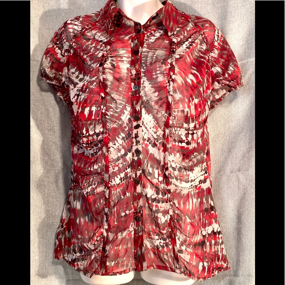 Worthington Sheer Button-Up Top Size Large
